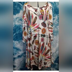 R.Rouge Women's Multicolor Polyester Round Neck Long Sleeve Knee Length Dress XL